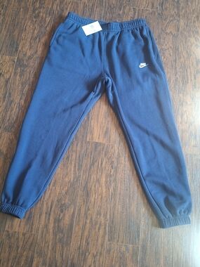 Nike Navy Blue Men's Jogger Sweatpants with White Swoosh